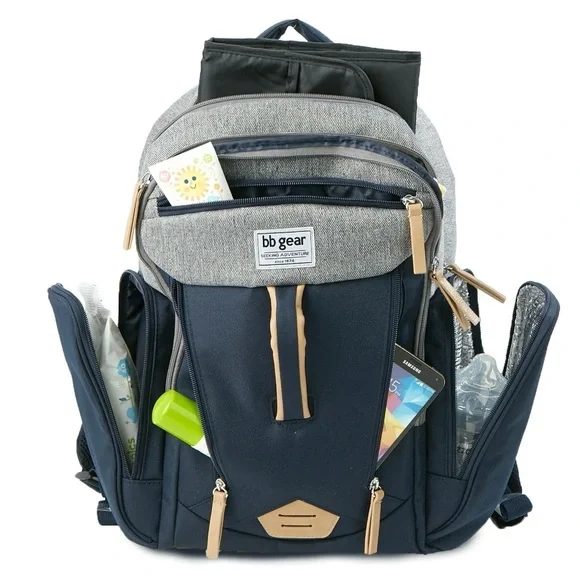 🌺 BB GEAR Navy Blue and Gray Diaper Bag Backpack - Picture 2 of 16